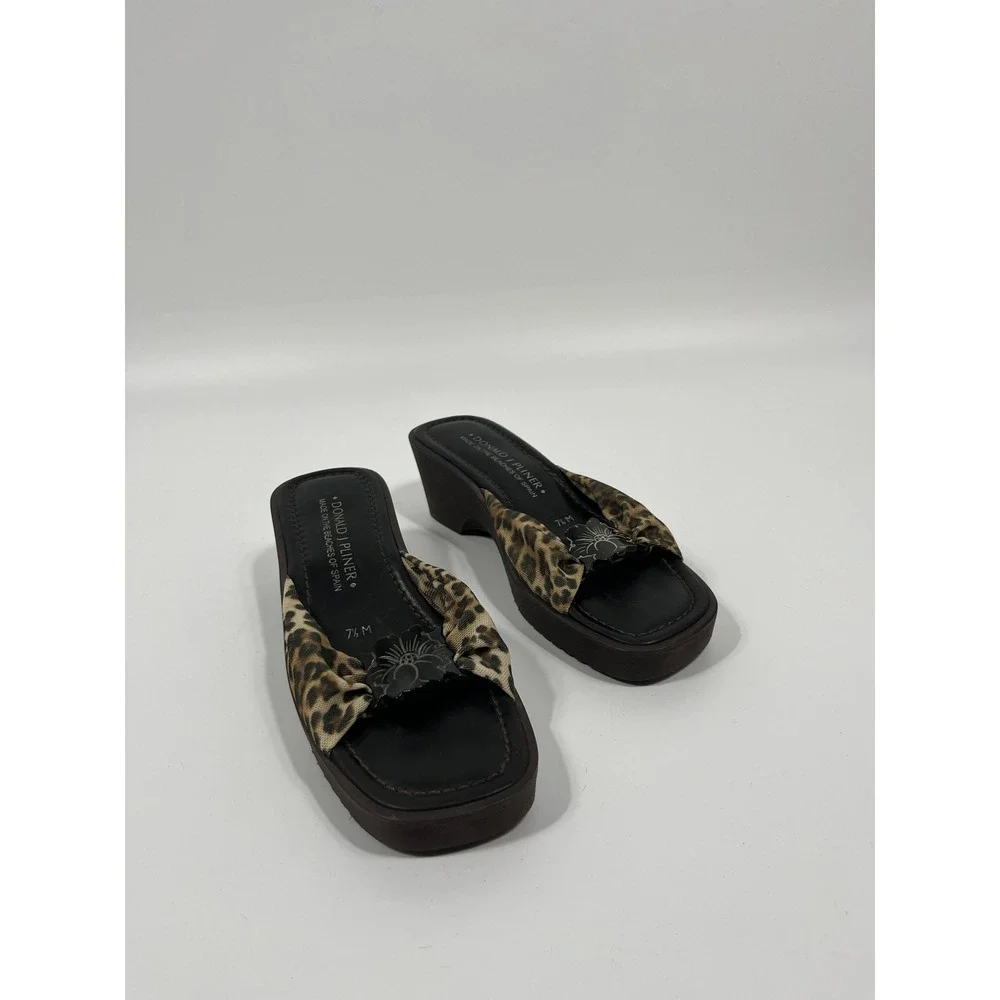 Vintage Y2K Platform Wedge Sandals Womens 7.5 Brown Leopard Print Bratz